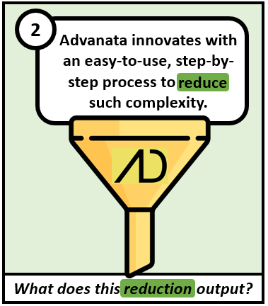 Advanata innovates with an easy-to-use, step-by-step process to reduce such complexity. What does this reduction output?